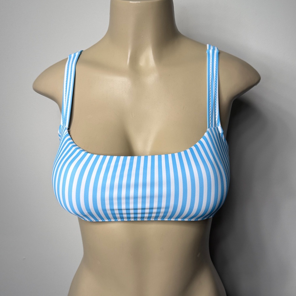 SHEIN Blue and White Striped Bikini Top